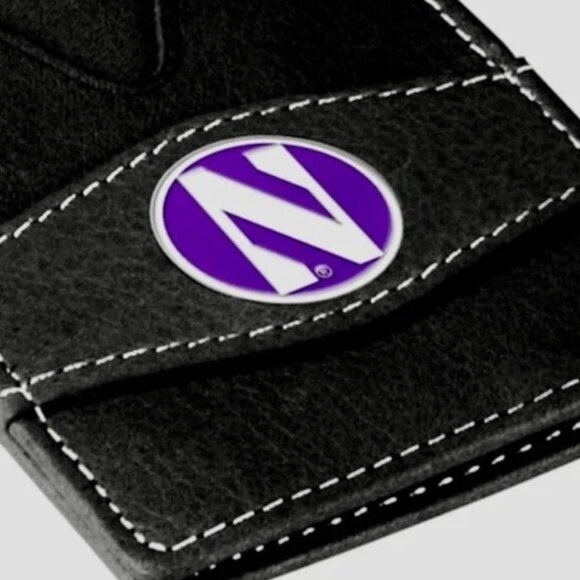 NCAA Northwestern Leather Men's Wallet 4 Credit Card Slots Swing Money Bar Clip - Picture 2 of 3